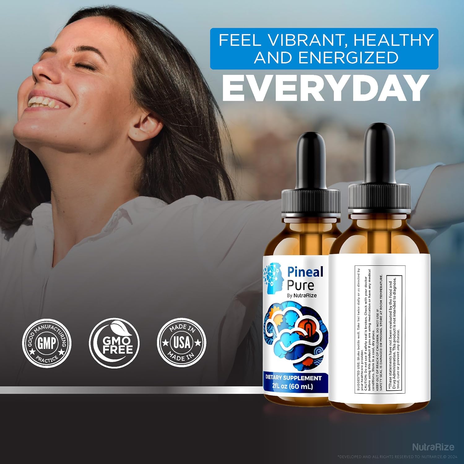 NutraRize PinealPure Drops 2 Pack - Cognitive Wellness Support Formula for Memory, Focus & Concentration - PinealPure Gotas Review (60 Servings)