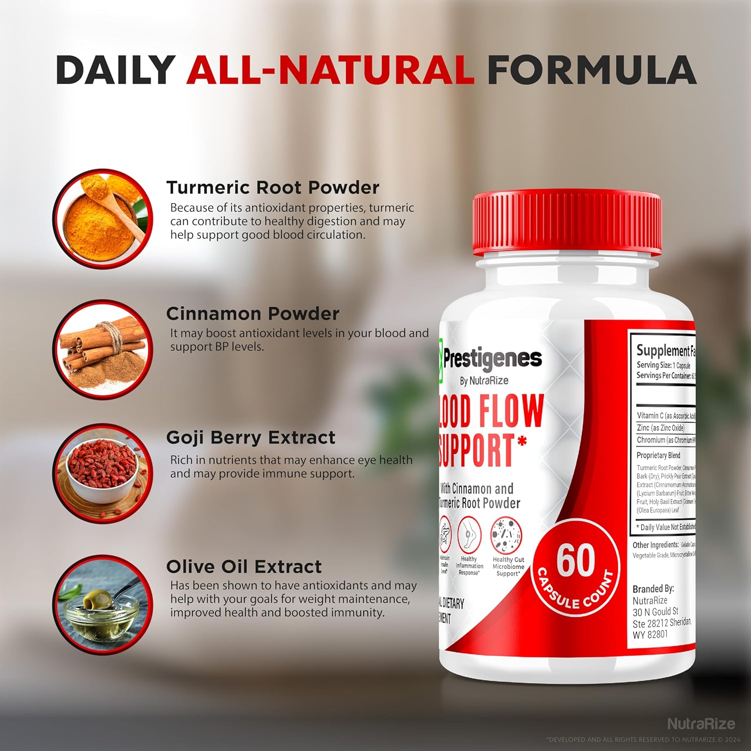 NutraRize Prestigenes Blood Flow Support Capsules - Natural Formula for Overall Health - Boost Your Bloodstream with Nature's Nutrients