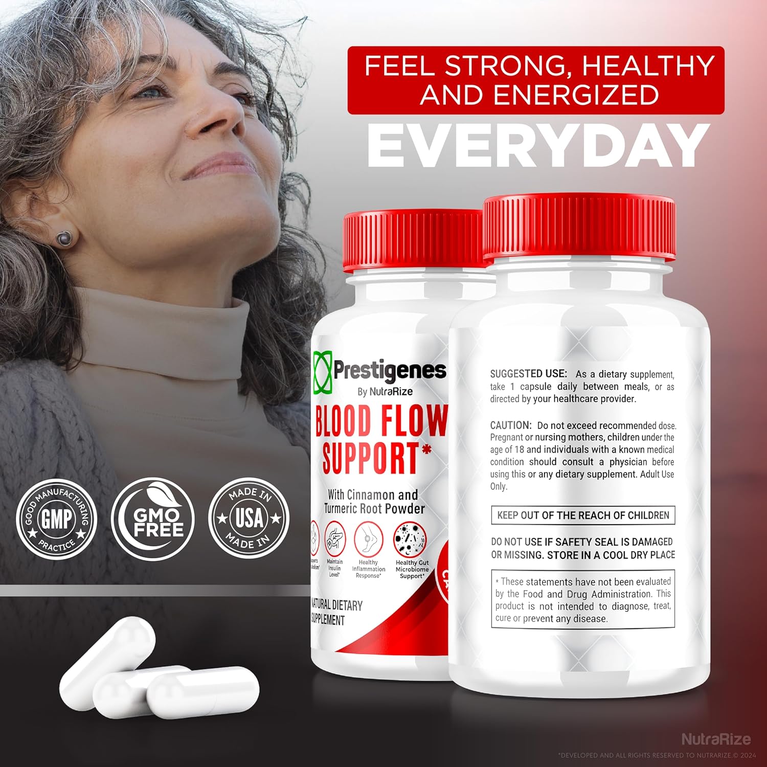 NutraRize Prestigenes Blood Flow Support Capsules - Natural Formula for Overall Health - Boost Your Bloodstream with Nature's Nutrients