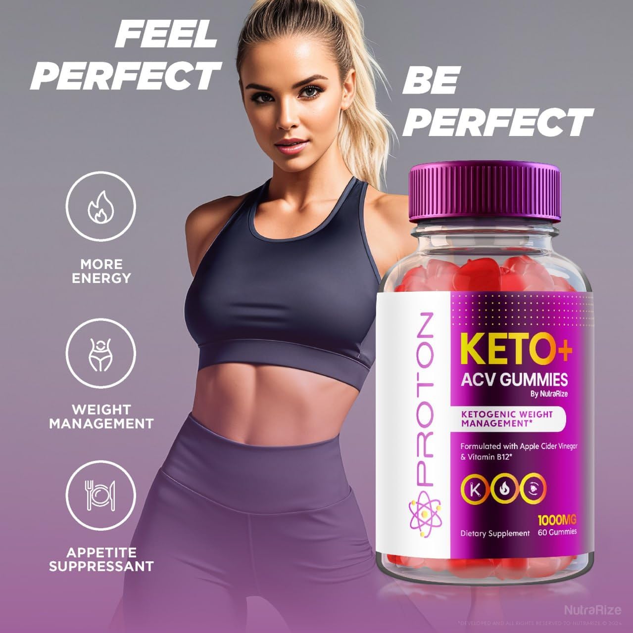 NutraRize Proton Keto+ACV Gummies - Advanced  Slimming Formula  Supplement (60 Gummies)