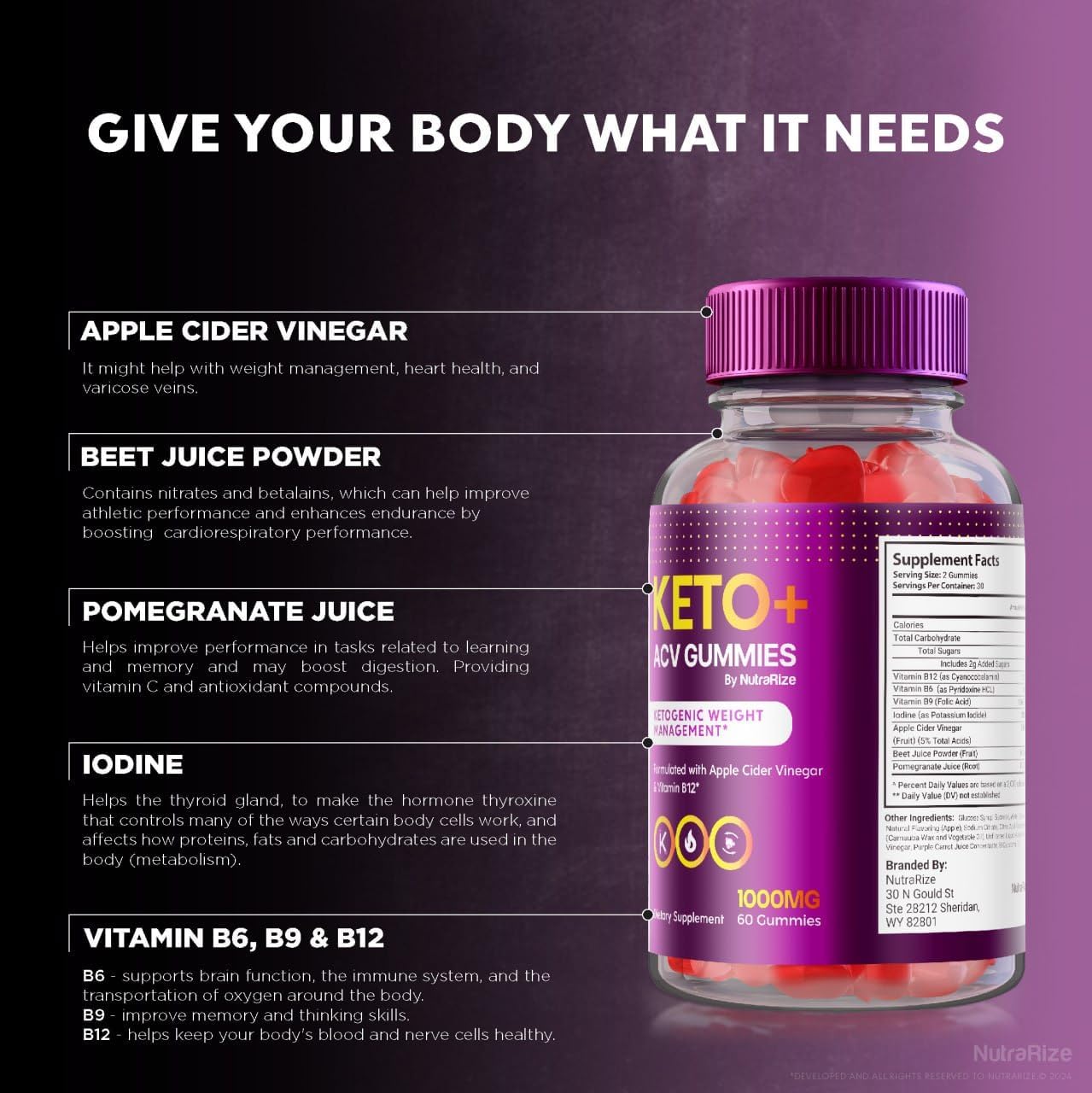 NutraRize Proton Keto+ACV Gummies - Advanced  Slimming Formula  Supplement (60 Gummies)