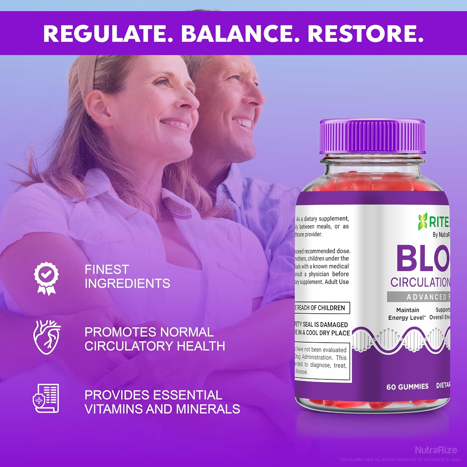 NutraRize RiteLyfe Gummies - Pack of 2, All Natural Stabilizer for Healthy Levels and Wellness - Premium Formula (120 Gummies)
