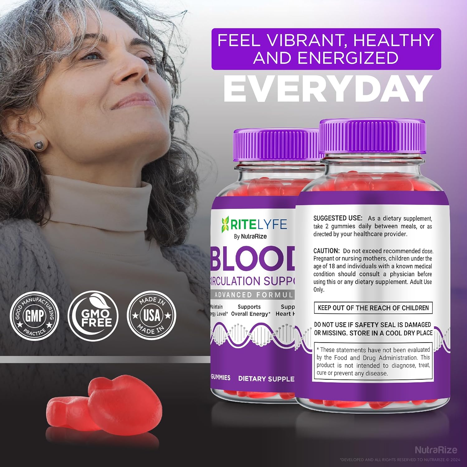 NutraRize RiteLyfe Gummies - Pack of 2, All Natural Stabilizer for Healthy Levels and Wellness - Premium Formula (120 Gummies)