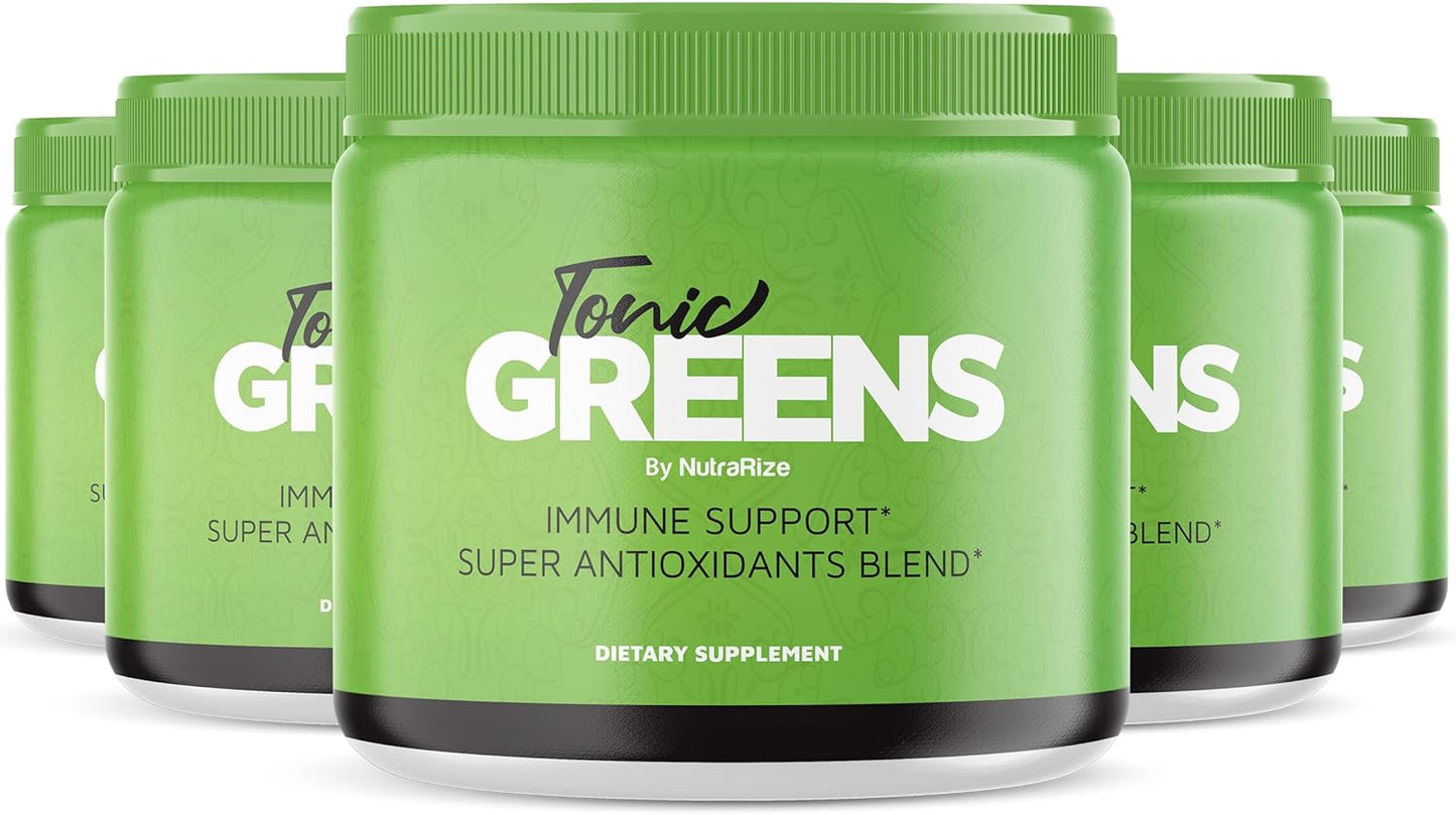 NutraRize Tonic Greens Powder (5 Pack) for Immune Support - All-Natural Detox Supplement in Jar, 150 Servings for Health & Wellness