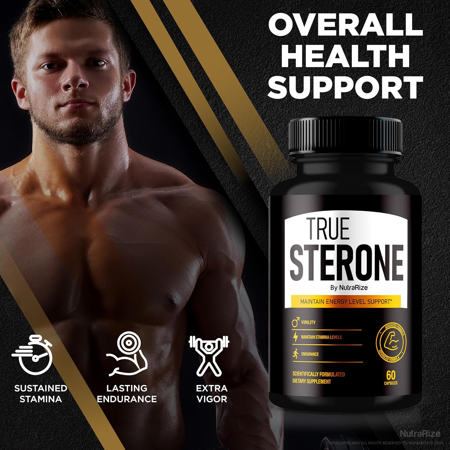 NutraRize True Sterone: All Natural Male Multivitamin Capsules for Peak Performance and Optimal Health - 60 Capsules