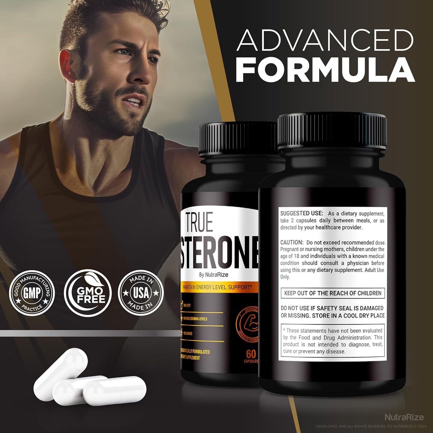 NutraRize True Sterone: All Natural Male Multivitamin Capsules for Peak Performance and Optimal Health - 60 Capsules