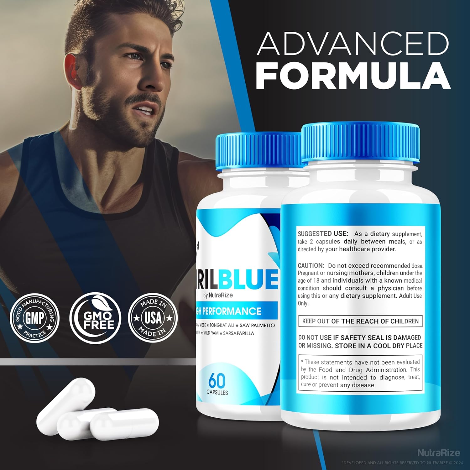 NutraRize VirilBlue Capsules: All-Natural Male Supplement for Performance and Confidence, Premium Nutrition (60 Capsules)