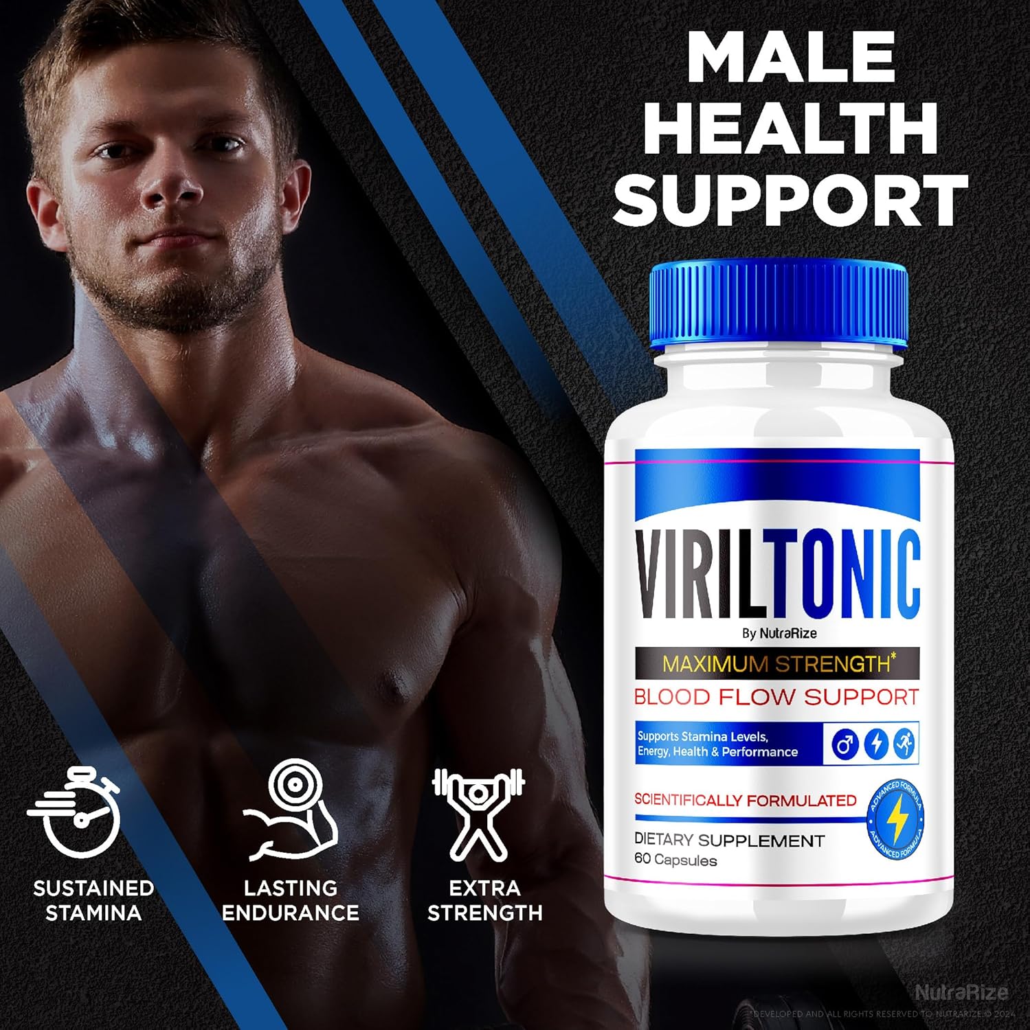 NutraRize VirilTonic Capsules for Men - Pack of 2, All Natural Performance Support Supplement with 120 Capsules