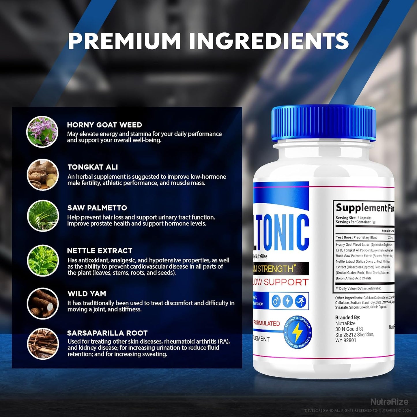 NutraRize VirilTonic Capsules for Men - Pack of 2, All Natural Performance Support Supplement with 120 Capsules