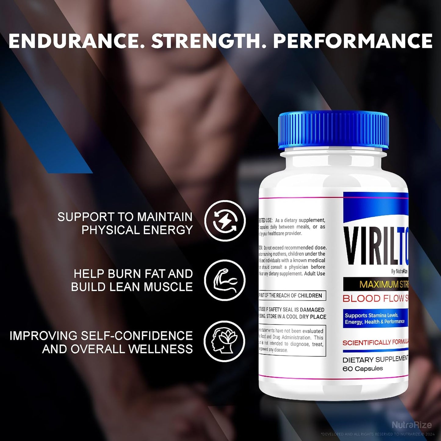 NutraRize VirilTonic Capsules for Men - Pack of 2, All Natural Performance Support Supplement with 120 Capsules