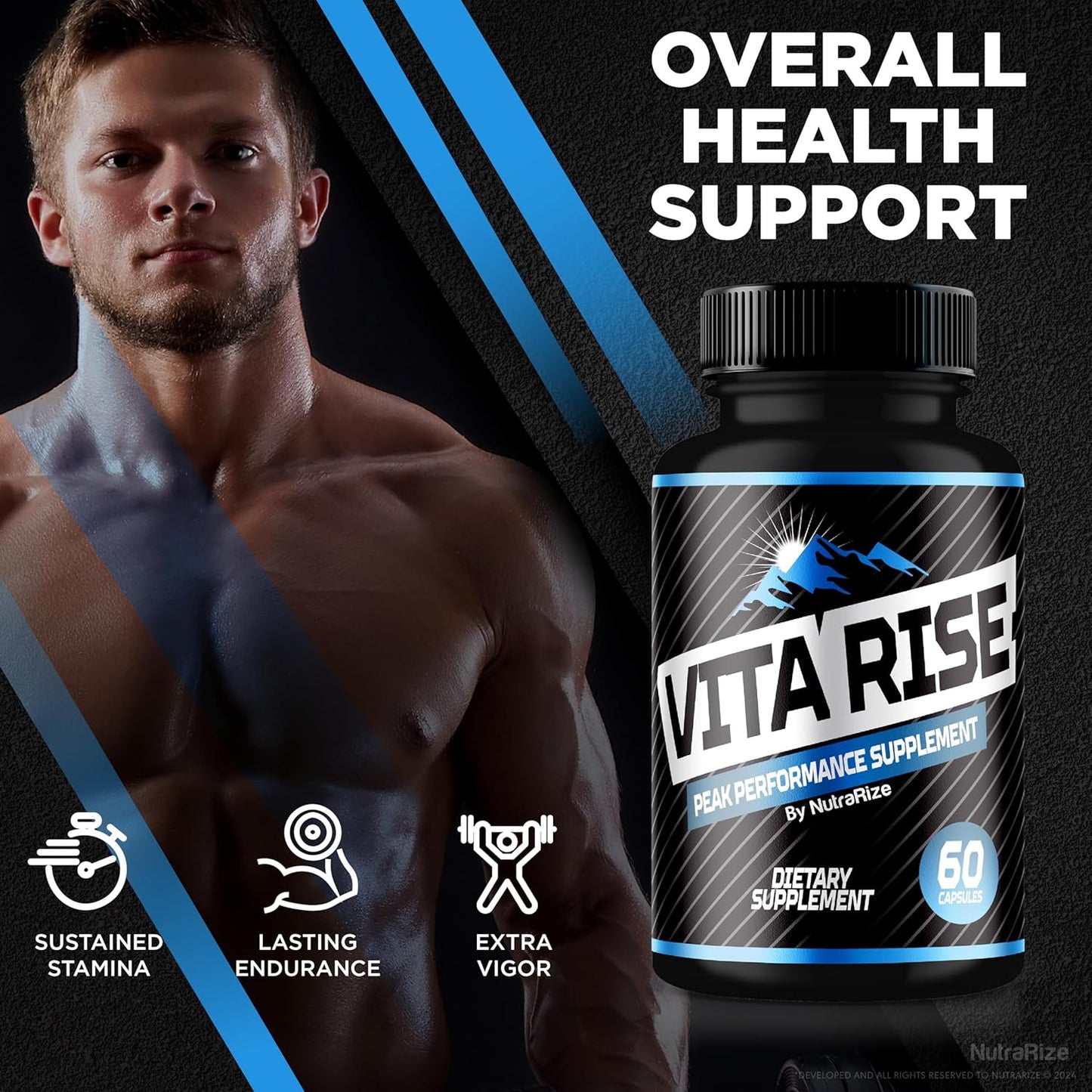 NutraRize Vita Rise Peak Performance Supplement for Men - All Natural Male Capsules for Health and Wellness Support (60 Capsules)