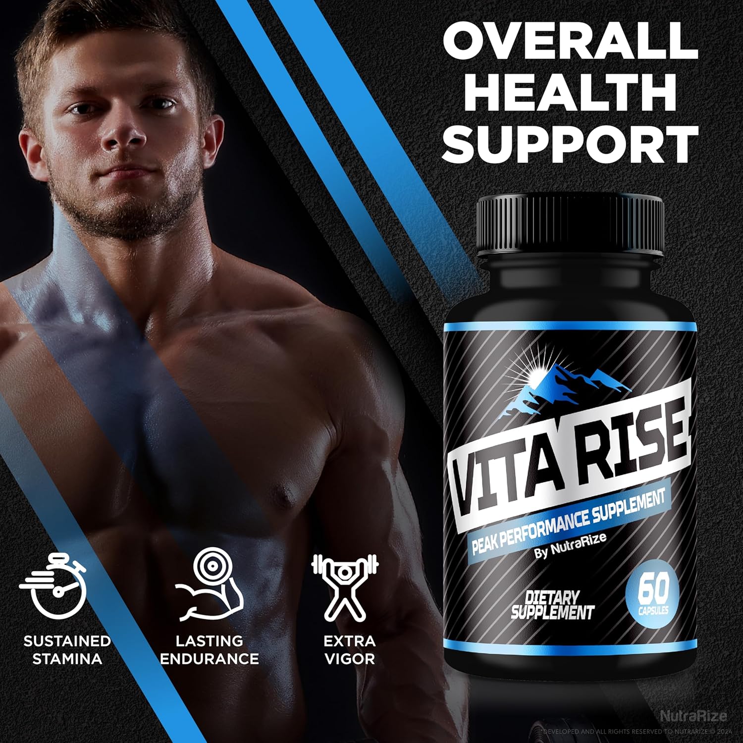NutraRize Vita Rise Peak Performance Supplement for Men - All Natural Male Capsules for Health and Wellness Support (60 Capsules)