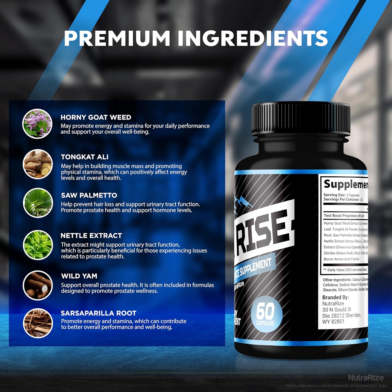 NutraRize Vita Rise Peak Performance Supplement for Men - All Natural Male Capsules for Health and Wellness Support (60 Capsules)