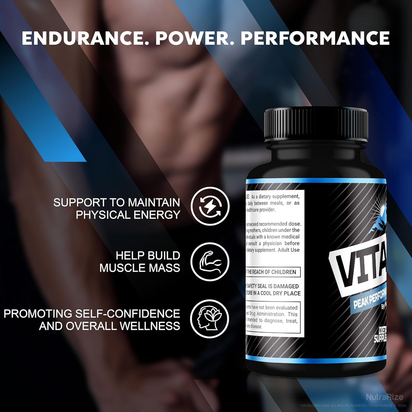 NutraRize Vita Rise Peak Performance Supplement for Men - All Natural Male Capsules for Health and Wellness Support (60 Capsules)