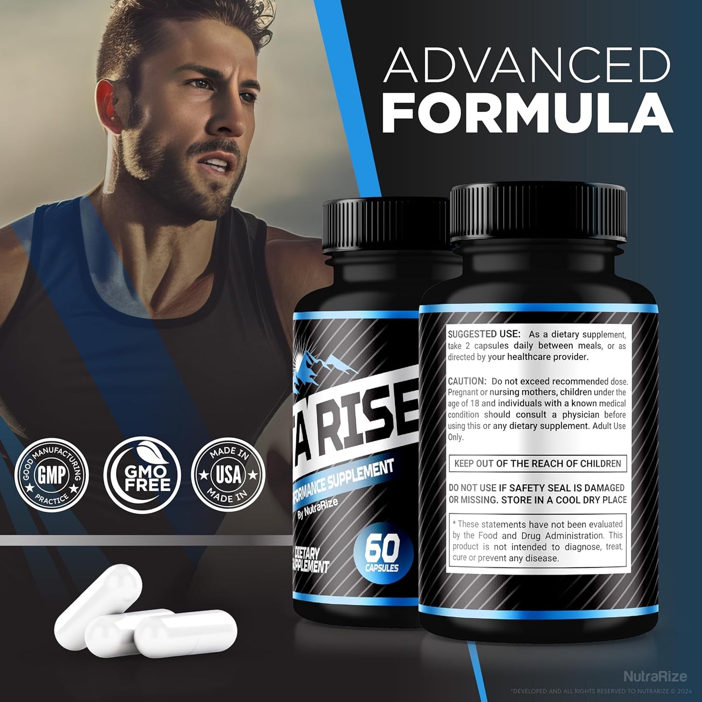 NutraRize Vita Rise Peak Performance Supplement for Men - All Natural Male Capsules for Health and Wellness Support (60 Capsules)