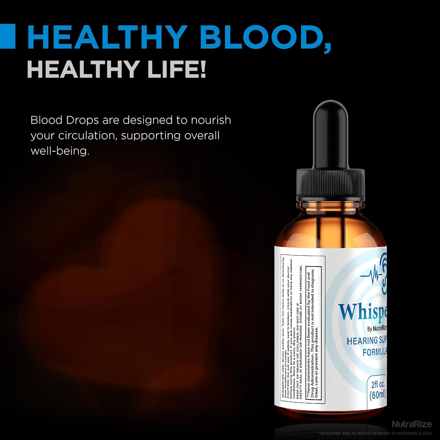 NutraRize Whispeara Drops - Natural Formula for Healthy Hearing, Focus, and Performance - 30 Servings
