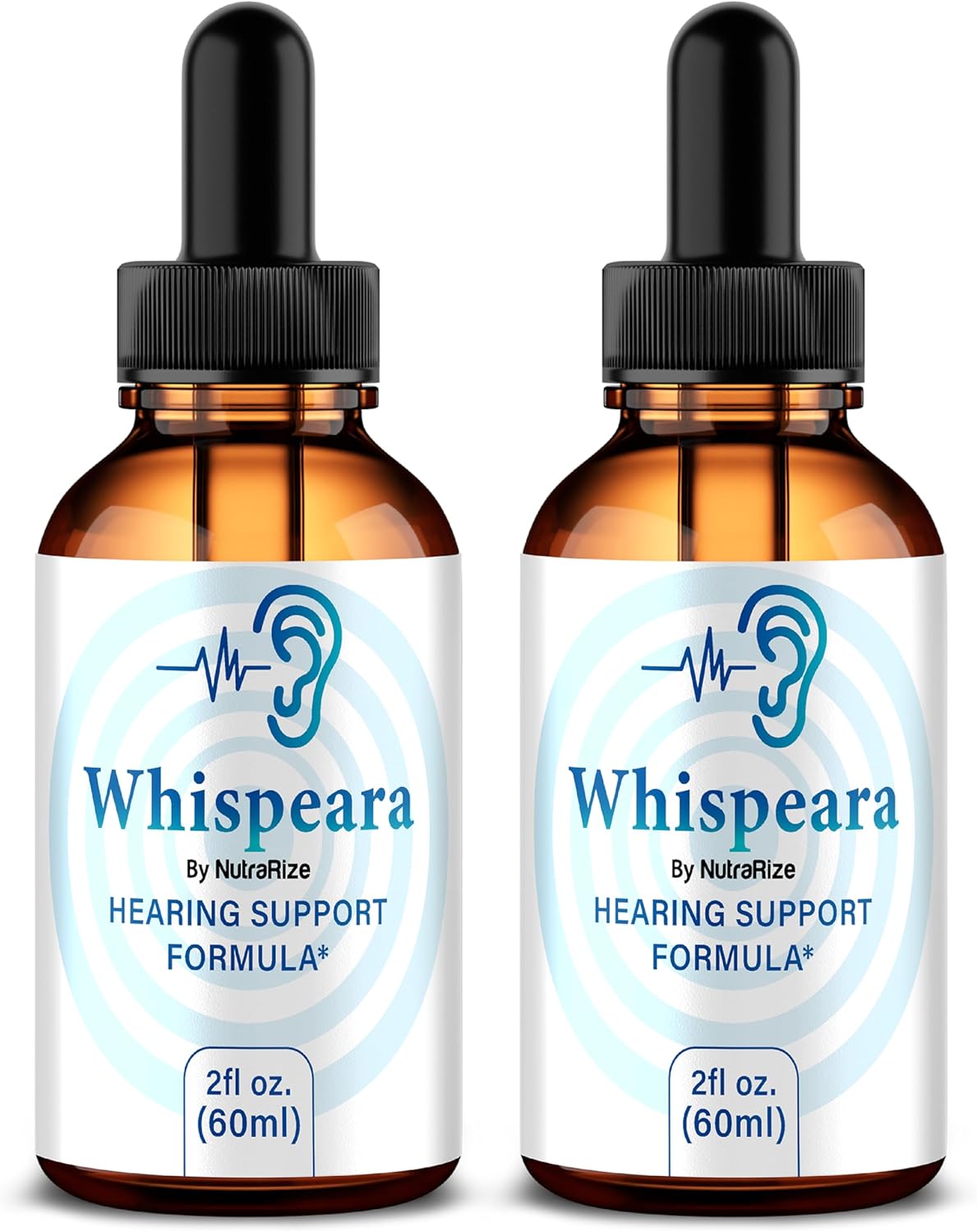 NutraRize Whispeara Drops - Official Support for Healthy Hearing, Focus, and Performance - All Natural Formula - Premium Review (2 Pack, 60 Servings)