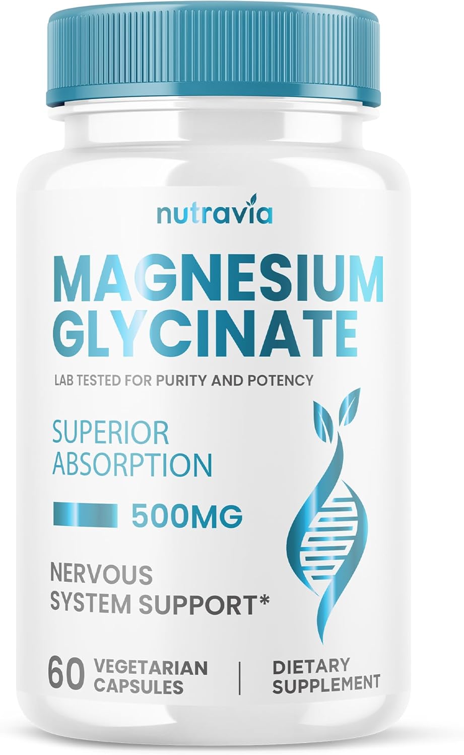 Nutravia Magnesium Glycinate Complex Supplement - 500mg Veggie Capsules - Fast-Absorbing Formula - Gluten-Free (60 Capsules)