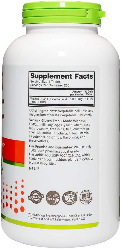 NutriBiotic Vitamin C 1000mg Tablets - 250 Count | Immune & Antioxidant Support | Pharmaceutical Grade L-Ascorbic Acid | Vegan & Non-GMO