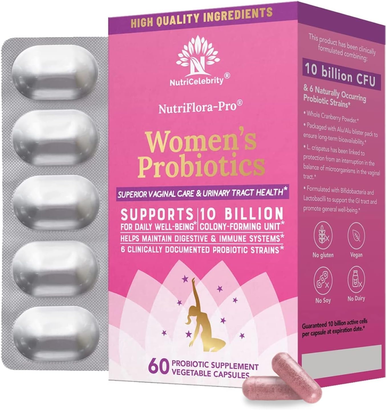 Nutricelebrity NutriFlora-Pro Probiotics for Women with Stress and Mood Support