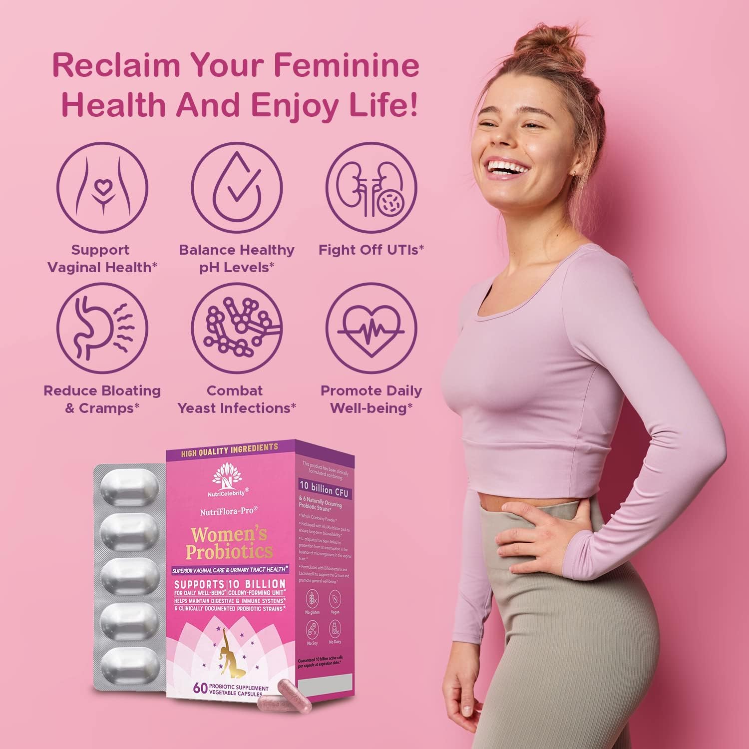 Nutricelebrity NutriFlora-Pro Probiotics for Women with Stress and Mood Support