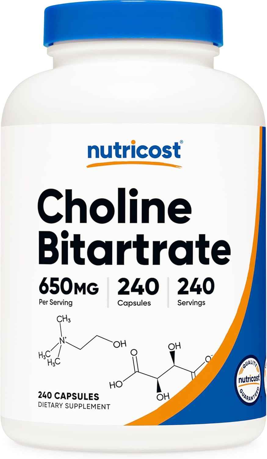 Nutricost Choline Bitartrate 650mg, 240 Vegetarian Capsules - Non-GMO, Vegetarian Friendly, Gluten Free