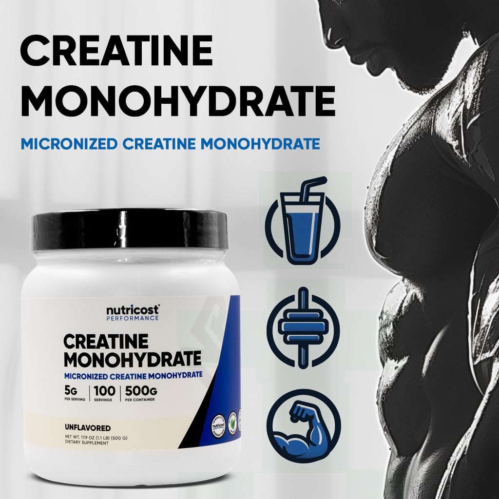 Nutricost Creatine Monohydrate Powder 2 Pack - 5g per Serving, 100 Servings, 500g (17.9 oz) - With Scoop