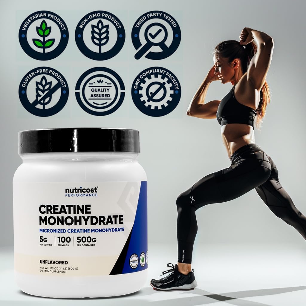 Nutricost Creatine Monohydrate Powder 2 Pack - 5g per Serving, 100 Servings, 500g (17.9 oz) - With Scoop