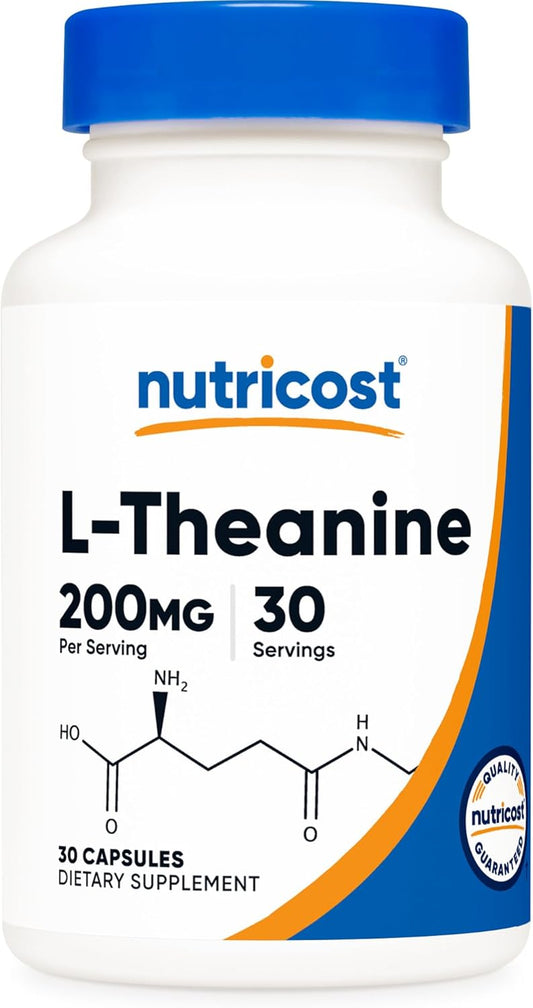 Nutricost L-Theanine 200mg Capsules - 30 Count Bottle