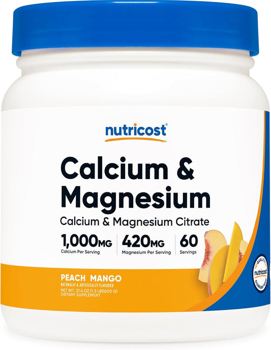 Nutricost Peach Mango Calcium Magnesium Powder - 60 Servings, Bone Support, Non-GMO, Gluten Free, Calcium Citrate & Magnesium Citrate