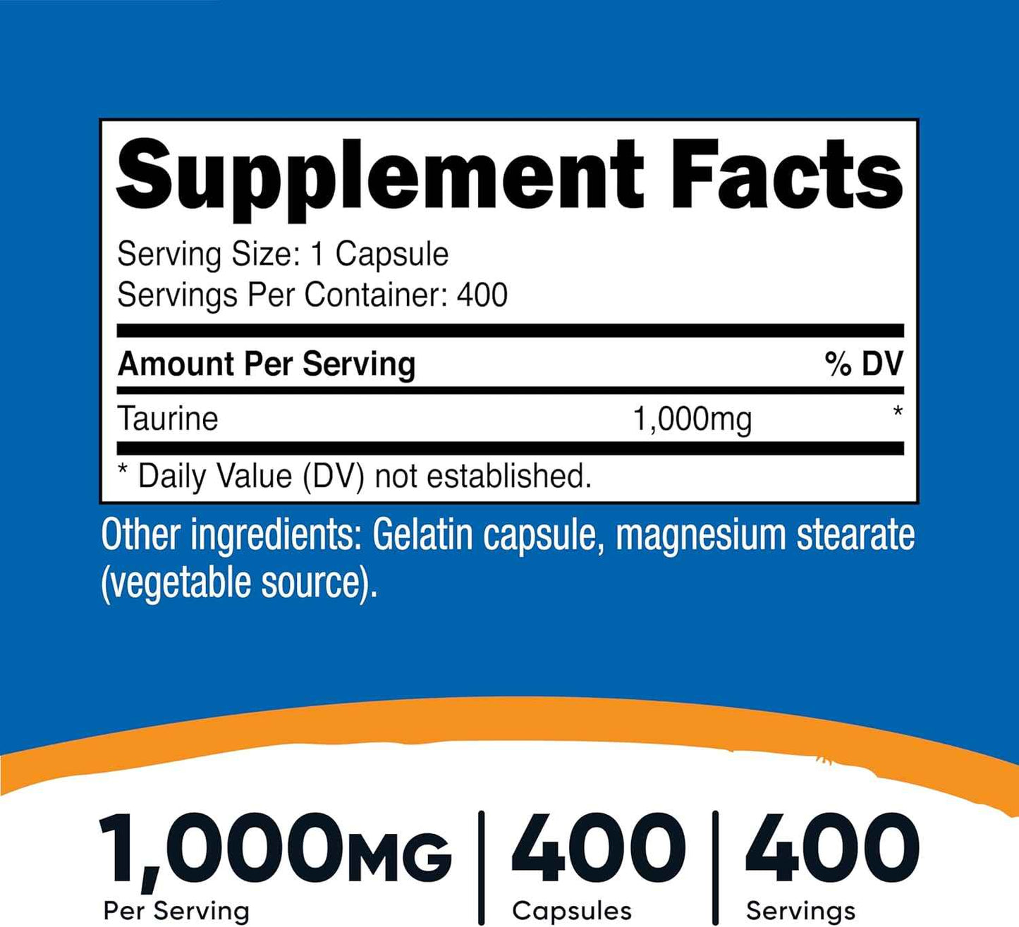 Nutricost Taurine 1000mg, 400 Capsules