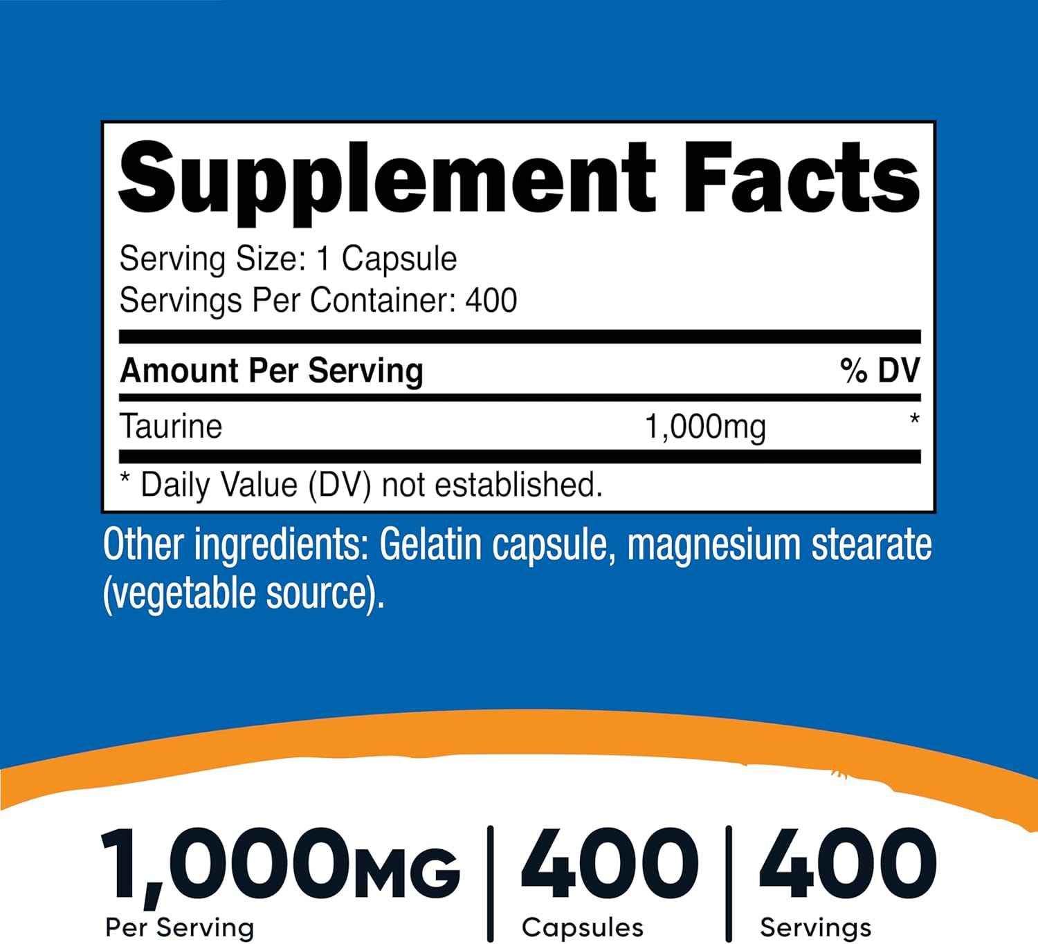 Nutricost Taurine 1000mg, 400 Capsules