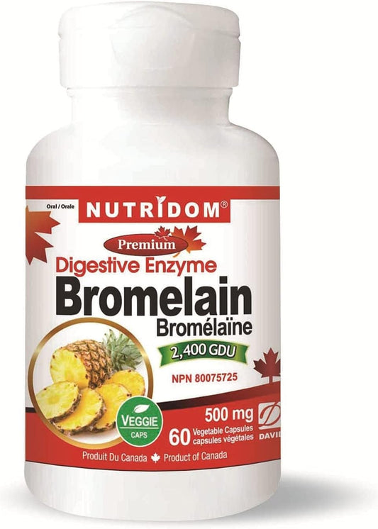 Nutridom Bromelain Digestive Enzyme Pineapple Supplements - 2400 GDU, 500mg - Non-GMO, Vegan, Gluten/Soy/Dairy-Free (60 Count)