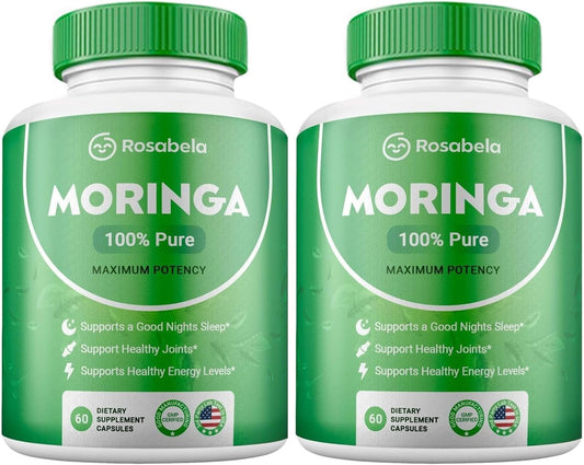 Nutrient-Rich Moringa Powder Capsules - Natural Antioxidant Superfood - Energy, Skin, Gut Health - Packed with Essential Vitamins & Amino Acids - 2 Pack