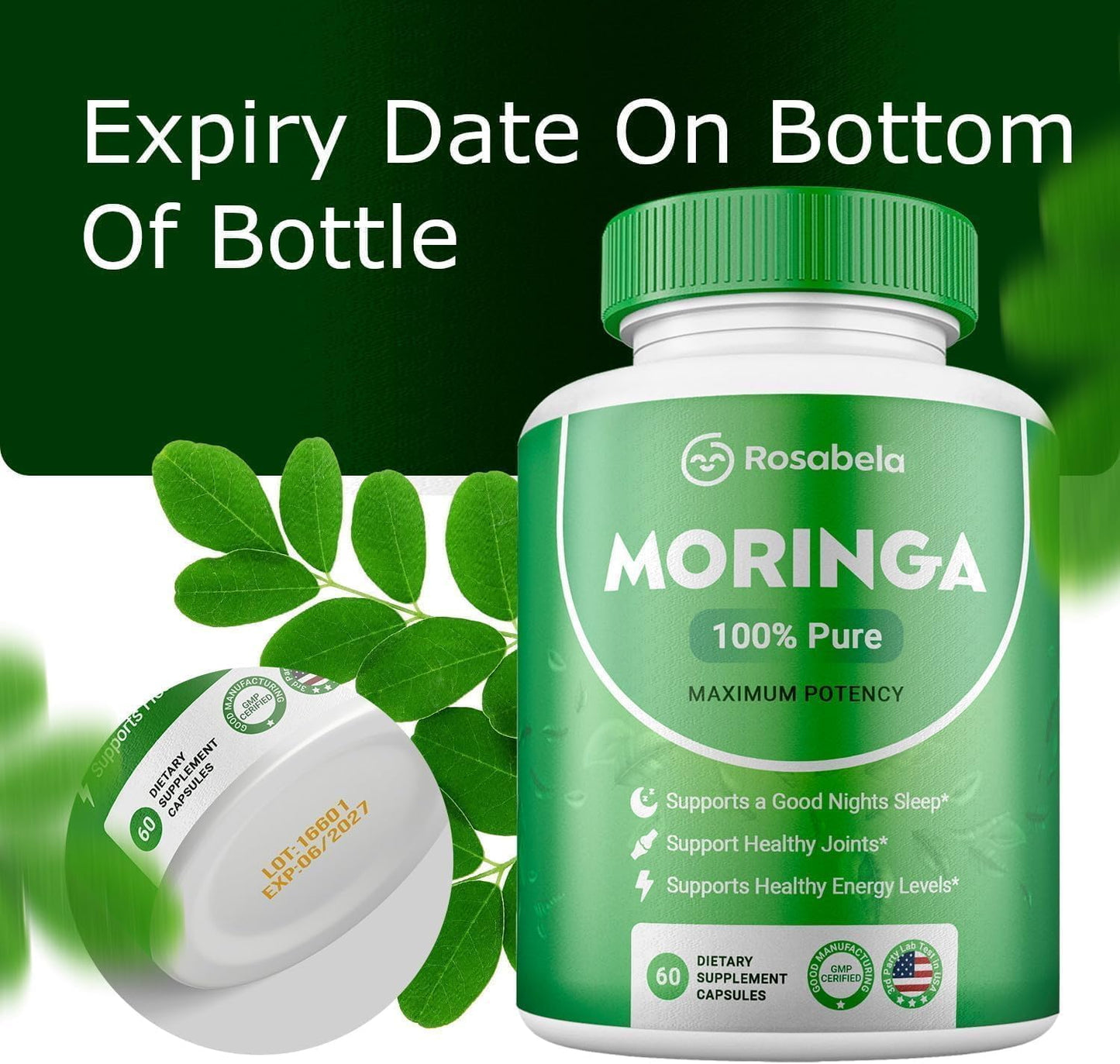 Nutrient-Rich Moringa Powder Capsules - Natural Antioxidant Superfood - Energy, Skin, Gut Health - Packed with Essential Vitamins & Amino Acids - 2 Pack