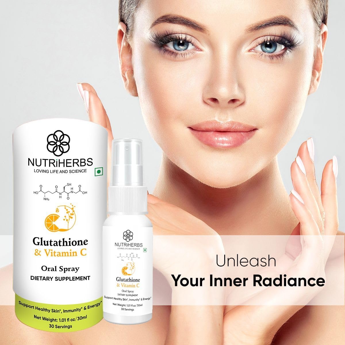 Nutriherbs Glutathione Oral Spray with Vitamin C - Supports Immunity & Healthy Skin (30 ml Pack of 2)