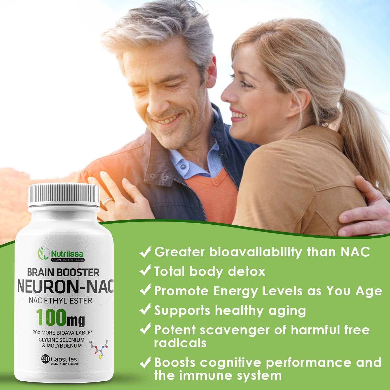 Nutriissa Neuron NAC Supplement - 20x More Bioavailable N-Acetyl Cysteine Ester - Boost Glutathione - 10x More Effective Than Liposomal Glutathione - 90 Capsules