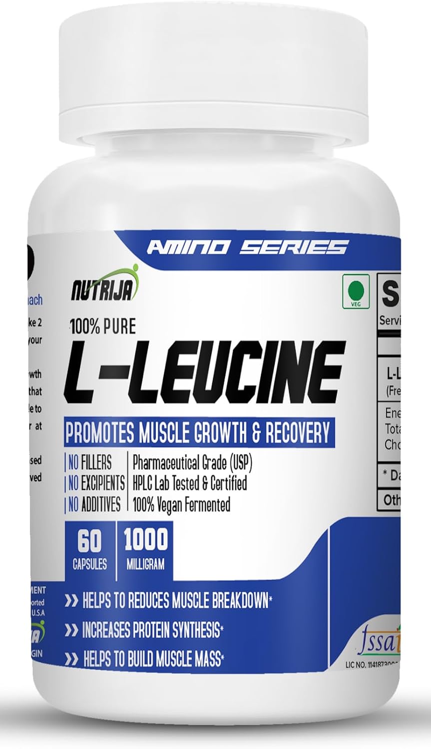 NutriJa L-Leucine Capsules 1000mg | Supports Muscle Growth, Lean Muscle Mass & Strength (60 Capsules)