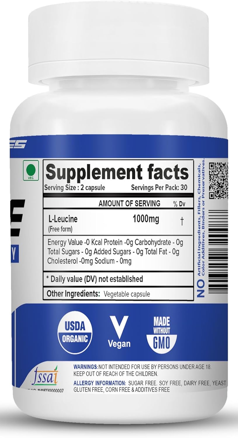 NutriJa L-Leucine Capsules 1000mg | Supports Muscle Growth, Lean Muscle Mass & Strength (60 Capsules)