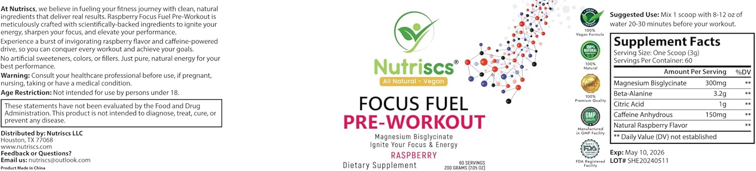 Nutriscs Pre-Workout Powder 200g - Boost Strength, Energy, and Mental Focus - 60 Servings for Men & Women - Bodybuilders' Peak Performance Solution