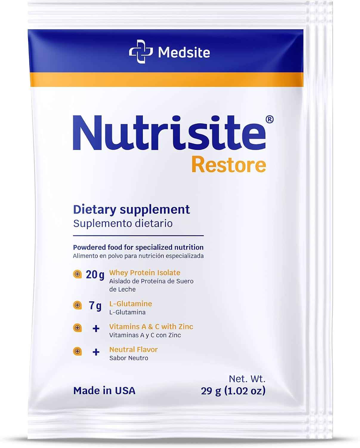 Nutrisite Restore Powder for Wound Healing Support, Includes Whey Isolate Protein, L-Glutamine, Vitamins A, C, and Zinc – Gluten and Sacarose Free, Unflavored (1 Serving) 1.02 Oz