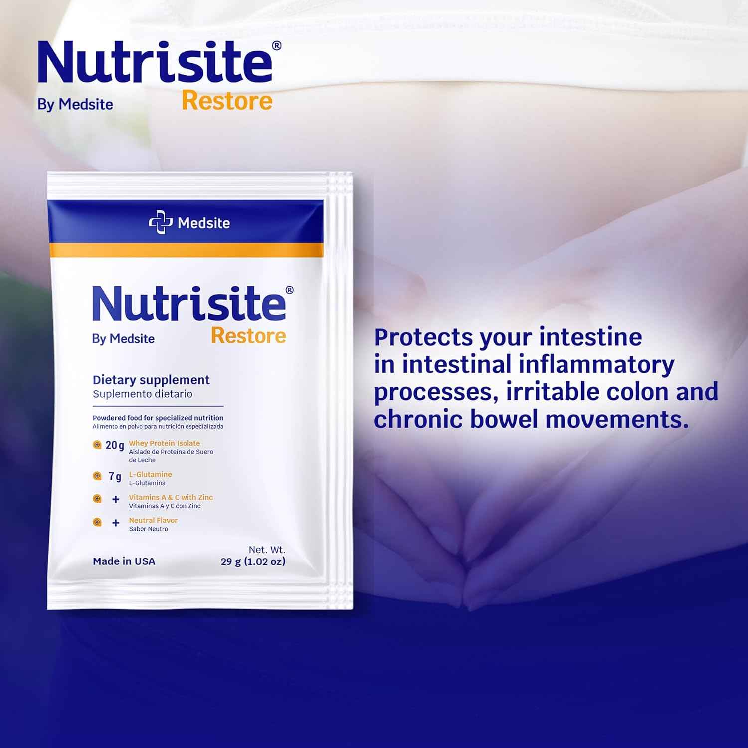 Nutrisite Restore Powder for Wound Healing Support, Includes Whey Isolate Protein, L-Glutamine, Vitamins A, C, and Zinc – Gluten and Sacarose Free, Unflavored (1 Serving) 1.02 Oz