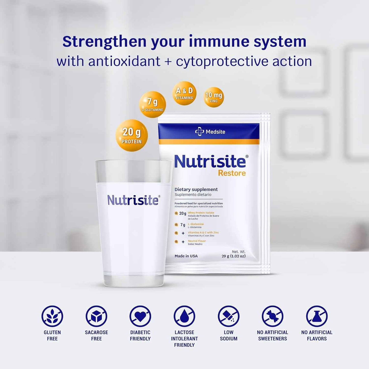 Nutrisite Restore Powder for Wound Healing Support, Includes Whey Isolate Protein, L-Glutamine, Vitamins A, C, and Zinc – Gluten and Sacarose Free, Unflavored (1 Serving) 1.02 Oz