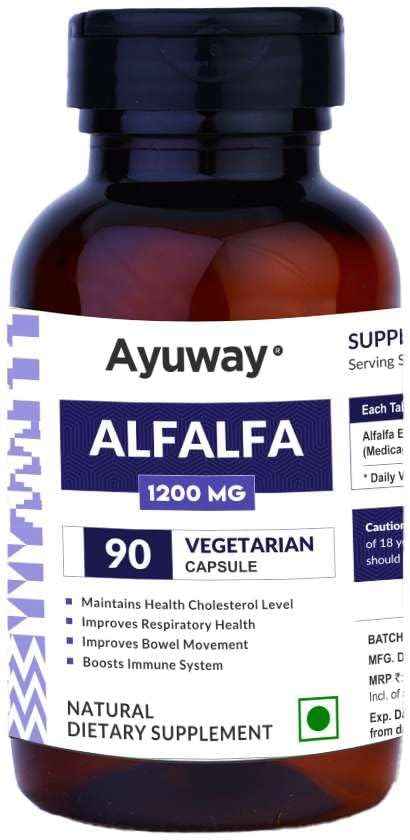 Nutritions Alfalfa 1200mg Supplement Super Green Food for Good Health Cholestrol Management and Respiratory Health Helps for Improve Bowel Movement 90 Vegetarian Capsules