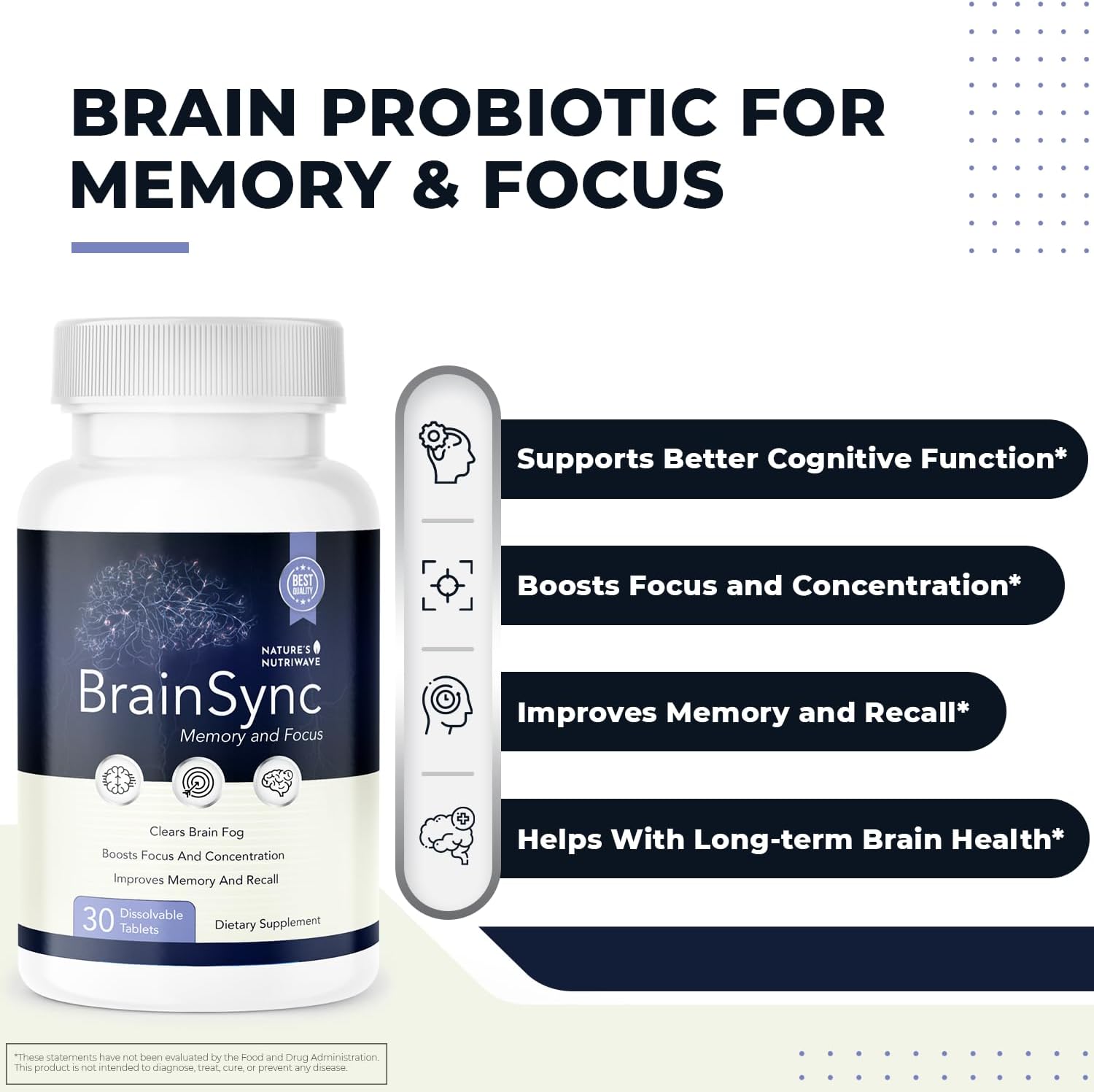 NutriWave BrainSync Probiotics: Memory, Focus & Cognitive Health - 30 Tablets