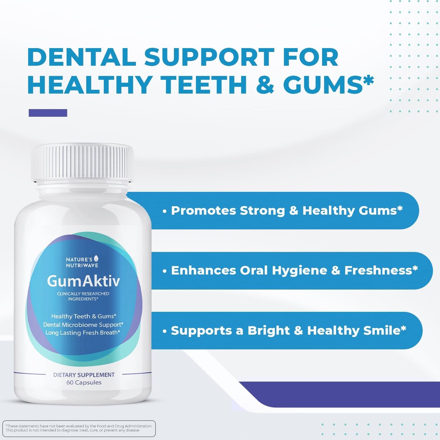 NutriWave GumAktiv Oral Health Supplement with Probiotics - Supports Natural Oral Balance, Healthy Gums & Teeth - Non-GMO, Gluten-Free - 60 Capsules
