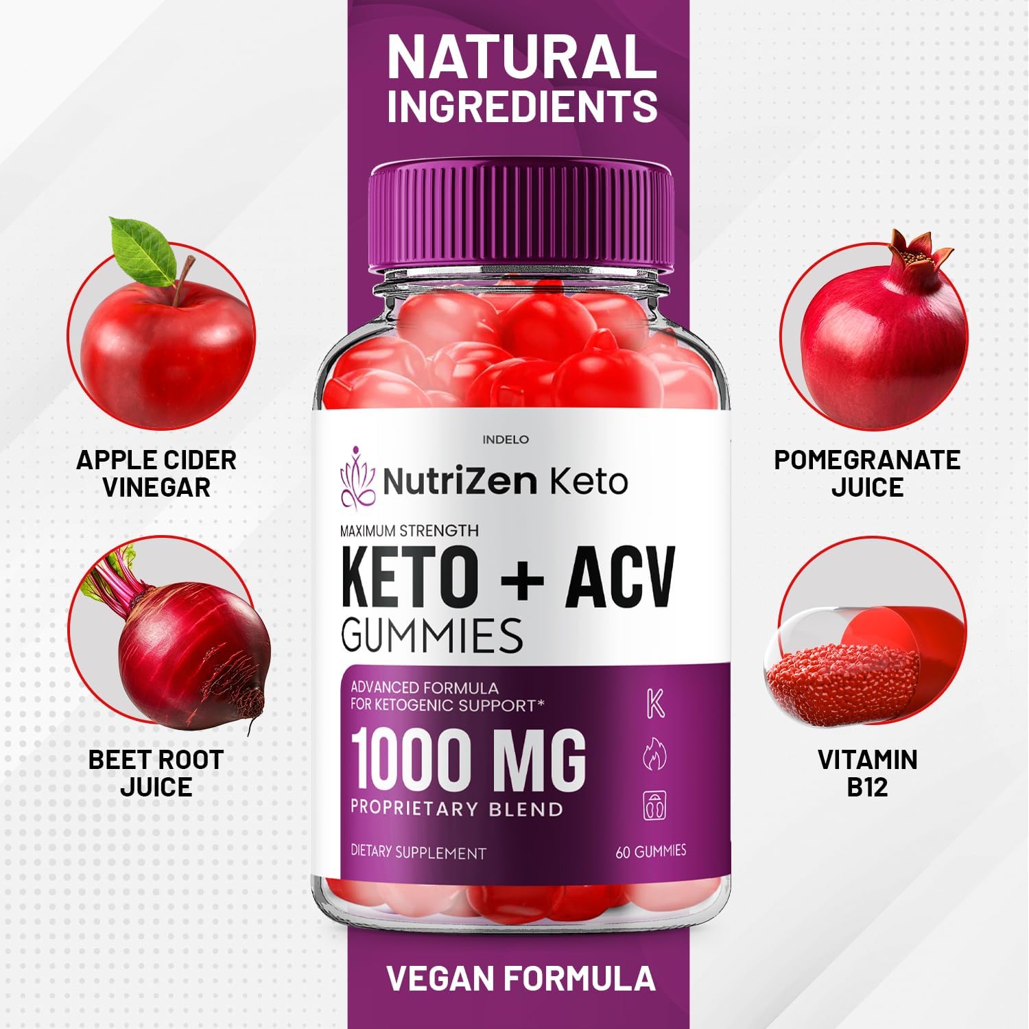 NutriZen Keto ACV Gummies - 5 Pack of Advanced Formula Apple Cider Vinegar Gummies for Men and Women - 300 Gummies