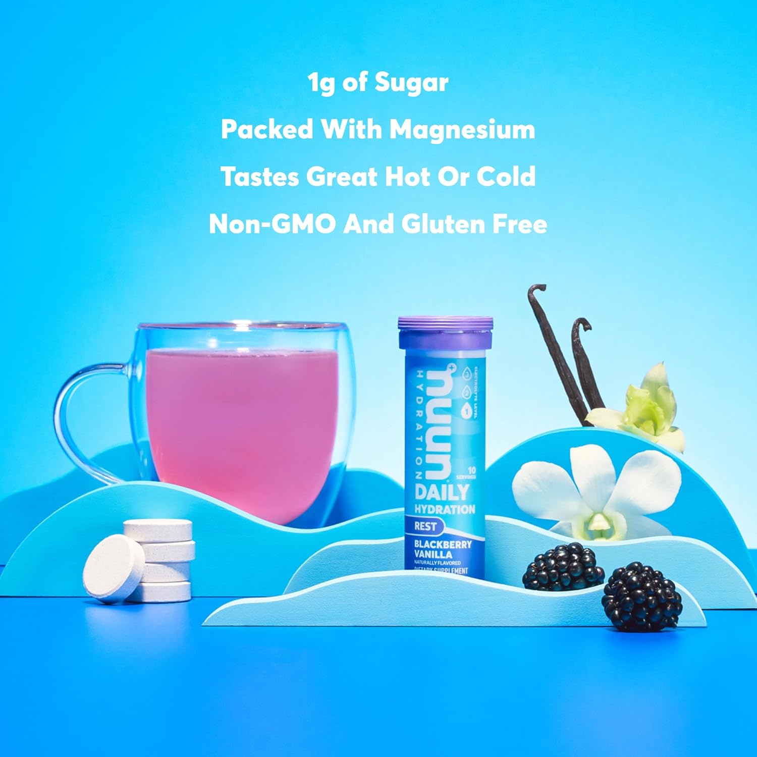 Nuun Hydration Rest & Recovery Electrolyte Tablets, Blackberry Vanilla Flavor, 1g Sugar, Vegan, Non-GMO - 8 Pack