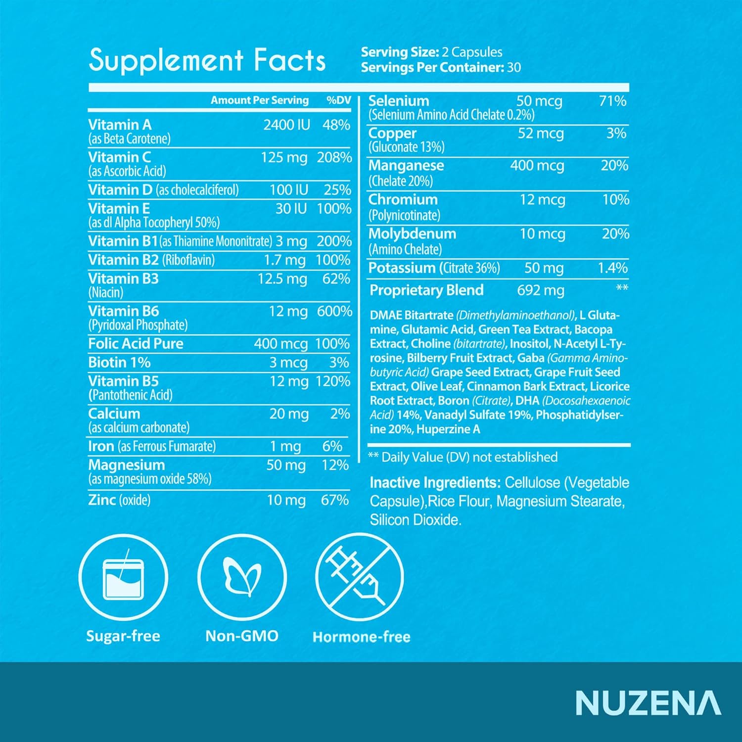 Nuzena Neuro Focus +: 60 Capsules of Advanced Nootropic Formula with Choline for Memory, Brain Speed, Energy, and Focus - Made in USA