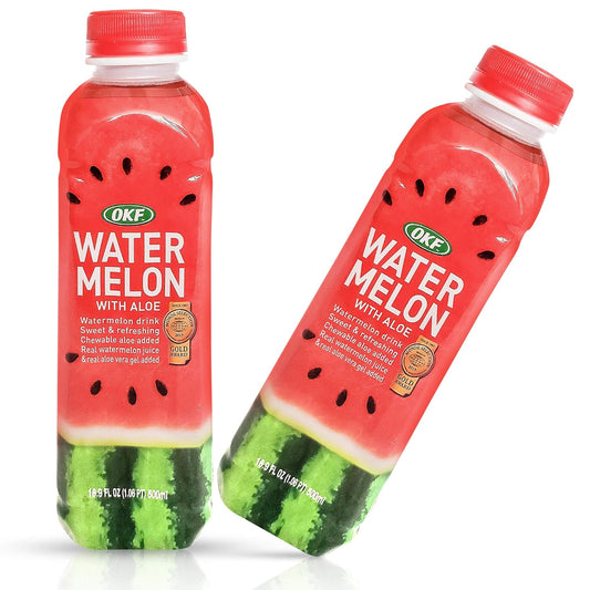 OKF Watermelon with Aloe Vera Drink, Real Watermelon Juice and Aloe Vera Gel, Sweet and Refreshing, Chewable Aloe, 16.9oz (Pack of 6)